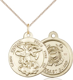 [0342GF3/18GF] 14kt Gold Filled Saint Michael Coast Guard Pendant on a 18 inch Gold Filled Light Curb chain