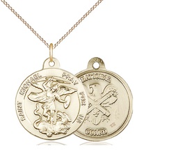 [0342GF5/18GF] 14kt Gold Filled Saint Michael National Guard Pendant on a 18 inch Gold Filled Light Curb chain
