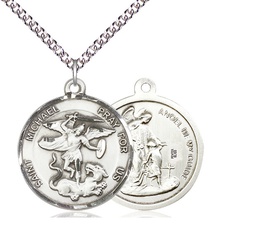 [0342SS/24SS] Sterling Silver Saint Michael the Archangel Pendant on a 24 inch Sterling Silver Heavy Curb chain