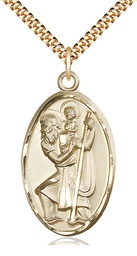 [1655GF/24G] 14kt Gold Filled Saint Christopher Pendant on a 24 inch Gold Plate Heavy Curb chain