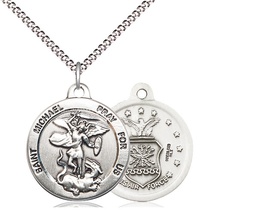[0342SS1/18S] Sterling Silver Saint Michael Air Force Pendant on a 18 inch Light Rhodium Light Curb chain