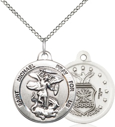 [0342SS1/18SS] Sterling Silver Saint Michael Air Force Pendant on a 18 inch Sterling Silver Light Curb chain