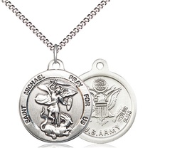 [0342SS2/18S] Sterling Silver Saint Michael Army Pendant on a 18 inch Light Rhodium Light Curb chain