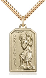 [5721GF/24G] 14kt Gold Filled Saint Christopher Pendant on a 24 inch Gold Plate Heavy Curb chain