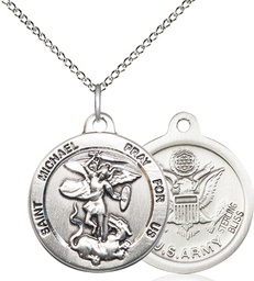 [0342SS2/18SS] Sterling Silver Saint Michael Army Pendant on a 18 inch Sterling Silver Light Curb chain