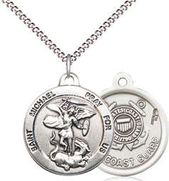 [0342SS3/18S] Sterling Silver Saint Michael Coast Guard Pendant on a 18 inch Light Rhodium Light Curb chain