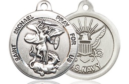 [0342SS6] Sterling Silver Saint Michael Navy Medal