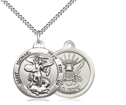 [0342SS6/18S] Sterling Silver Saint Michael Navy Pendant on a 18 inch Light Rhodium Light Curb chain