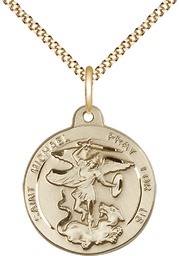 [0343GF/18G] 14kt Gold Filled Saint Michael the Archangel Pendant on a 18 inch Gold Plate Light Curb chain