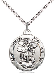 [0343SS/18S] Sterling Silver Saint Michael the Archangel Pendant on a 18 inch Light Rhodium Light Curb chain