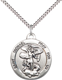 [0343SS/18S] Sterling Silver Saint Michael the Archangel Pendant on a 18 inch Light Rhodium Light Curb chain
