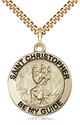 [4075GF/24G] 14kt Gold Filled Saint Christopher Pendant on a 24 inch Gold Plate Heavy Curb chain