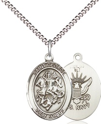 [8040SS6/18S] Sterling Silver Saint George Navy Pendant on a 18 inch Light Rhodium Light Curb chain