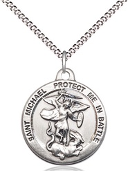 [0344SS/18S] Sterling Silver Saint Michael the Archangel Pendant on a 18 inch Light Rhodium Light Curb chain