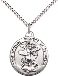 [0344SS/18S] Sterling Silver Saint Michael the Archangel Pendant on a 18 inch Light Rhodium Light Curb chain