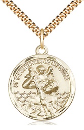 [0036CGF/24G] 14kt Gold Filled Saint Christopher Pendant on a 24 inch Gold Plate Heavy Curb chain