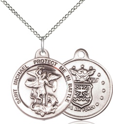 [0344SS1/18SS] Sterling Silver Saint Michael Air Force Pendant on a 18 inch Sterling Silver Light Curb chain