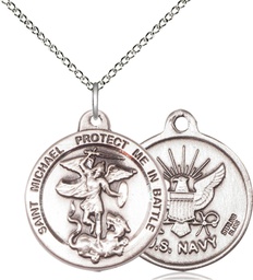 [0344SS6/18SS] Sterling Silver Saint Michael Navy Pendant on a 18 inch Sterling Silver Light Curb chain