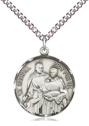 [0409SS/24SS] Sterling Silver Saint Raphael Pendant on a 24 inch Sterling Silver Heavy Curb chain
