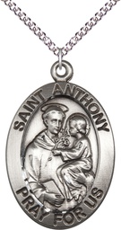 [0421SS/24SS] Sterling Silver Saint Anthony Pendant on a 24 inch Sterling Silver Heavy Curb chain