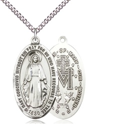 [0453SS/24SS] Sterling Silver Miraculous Pendant on a 24 inch Sterling Silver Heavy Curb chain