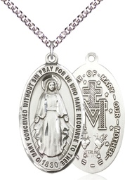 [0453SS/24SS] Sterling Silver Miraculous Pendant on a 24 inch Sterling Silver Heavy Curb chain