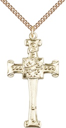 [0479YGF/24GF] 14kt Gold Filled Cross Pendant on a 24 inch Gold Filled Heavy Curb chain