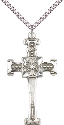 [0479YSS/24SS] Sterling Silver Cross Pendant on a 24 inch Sterling Silver Heavy Curb chain