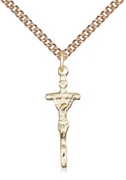[0563GF/24GF] 14kt Gold Filled Papal Crucifix Pendant on a 24 inch Gold Filled Heavy Curb chain