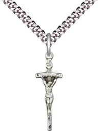 [0563SS/24S] Sterling Silver Papal Crucifix Pendant on a 24 inch Light Rhodium Heavy Curb chain