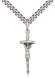 [0563SS/24S] Sterling Silver Papal Crucifix Pendant on a 24 inch Light Rhodium Heavy Curb chain