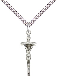 [0563SS/24SS] Sterling Silver Papal Crucifix Pendant on a 24 inch Sterling Silver Heavy Curb chain