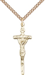 [0564GF/24GF] 14kt Gold Filled Papal Crucifix Pendant on a 24 inch Gold Filled Heavy Curb chain
