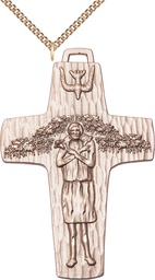 [0566GF/24GF] 14kt Gold Filled Papal Crucifix Pendant on a 24 inch Gold Filled Heavy Curb chain