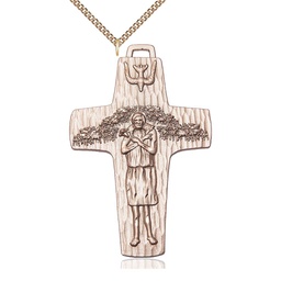 [0566GF/24GF] 14kt Gold Filled Papal Crucifix Pendant on a 24 inch Gold Filled Heavy Curb chain