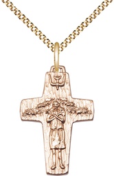 [0569GF/18G] 14kt Gold Filled Papal Crucifix Pendant on a 18 inch Gold Plate Light Curb chain