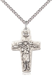 [0569SS/18S] Sterling Silver Papal Crucifix Pendant on a 18 inch Light Rhodium Light Curb chain