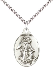 [0599ESS/18S] Sterling Silver Guardian Angel Pendant on a 18 inch Light Rhodium Light Curb chain