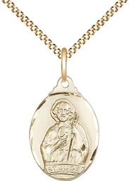 [0599JGF/18G] 14kt Gold Filled Saint Jude Pendant on a 18 inch Gold Plate Light Curb chain