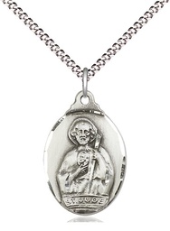 [0599JSS/18S] Sterling Silver Saint Jude Pendant on a 18 inch Light Rhodium Light Curb chain