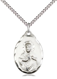 [0599SSS/18S] Sterling Silver Scapular Pendant on a 18 inch Light Rhodium Light Curb chain