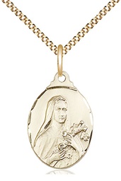 [0599TGF/18G] 14kt Gold Filled Saint Theresa Pendant on a 18 inch Gold Plate Light Curb chain