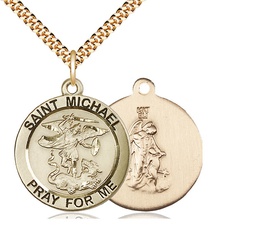 [4082GF/24G] 14kt Gold Filled Saint Michael the Archangel Pendant on a 24 inch Gold Plate Heavy Curb chain