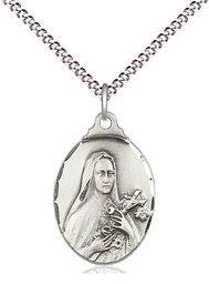 [0599TSS/18S] Sterling Silver Saint Theresa Pendant on a 18 inch Light Rhodium Light Curb chain