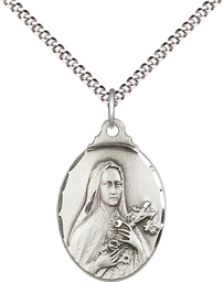[0599TSS/18S] Sterling Silver Saint Theresa Pendant on a 18 inch Light Rhodium Light Curb chain
