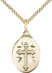 [0599YGF/18G] 14kt Gold Filled Cross Pendant on a 18 inch Gold Plate Light Curb chain