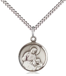 [0601ASS/18S] Sterling Silver Saint Ann Pendant on a 18 inch Light Rhodium Light Curb chain