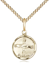 [0601BAGF/18G] 14kt Gold Filled Baptism Pendant on a 18 inch Gold Plate Light Curb chain