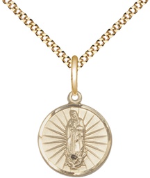 [0601FGF/18G] 14kt Gold Filled Our Lady of Guadalupe Pendant on a 18 inch Gold Plate Light Curb chain