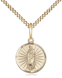 [0601FGF/18G] 14kt Gold Filled Our Lady of Guadalupe Pendant on a 18 inch Gold Plate Light Curb chain